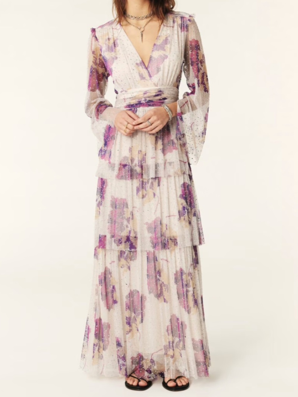 BA&SH RAILEY TULLE MAXI DRESS ECRU OFF WHITE SIZE L NWG
